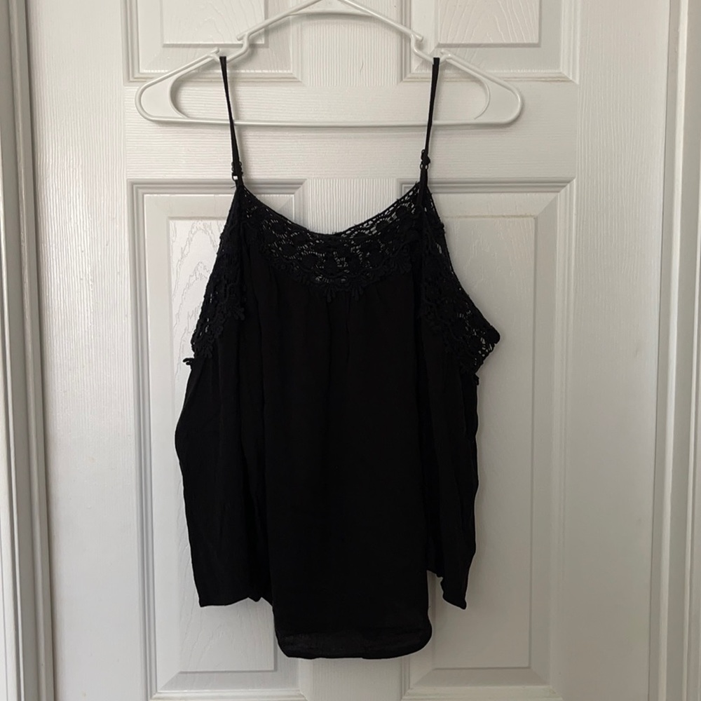 Xhilaration, Black cold shoulder crochet top, LRG